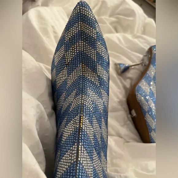 New Gianni Bini Alford Checkered Rhinestone Flared Heel Booties - Picture 7 of 11